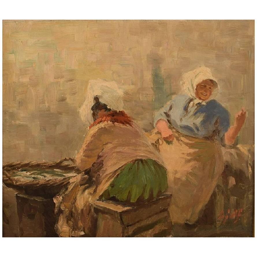 S. C. Bjulf 'Fish Mongers,' Oil on Canvas at 1stDibs