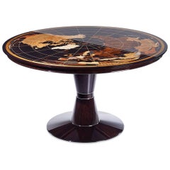 Table centrale contemporaine World Map en noyer avec finition brillante