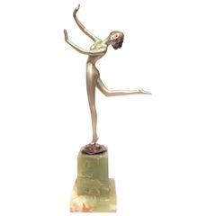 Antique 'Freedom', Art Deco Silvered Bronze Figurine by Josef Lorenzl