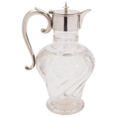 Antique Victorian Glass and Silver Plated Claret Jug, circa 1890