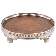 Small Oak and Silver Plated Card Gallery Tray, circa 1890