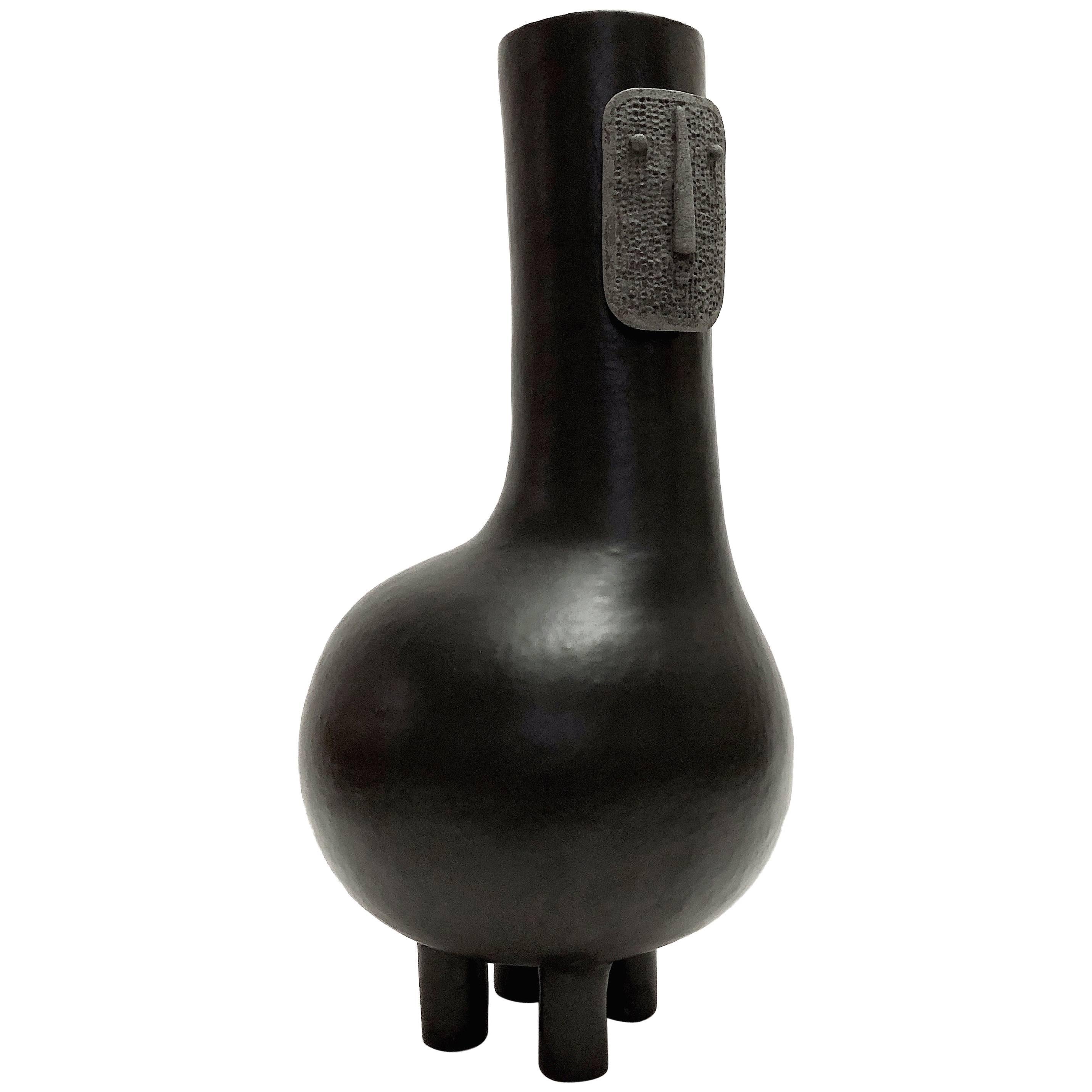 Dalo, Large Ceramic Table Lamp Glazed in Black and Grey For Sale