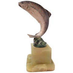 'Leaping Trout', a Cold-Painted Bronze by Franz Bergman