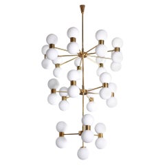 Exceptional Huge Brass and Frosted Glass Chandelier