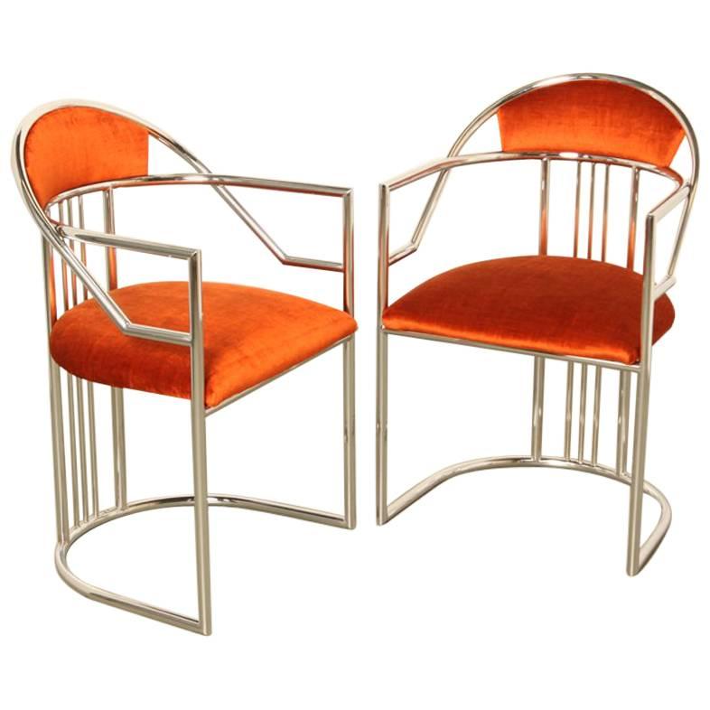 Pair of Eileen Gray Style Bent Chroom Tube Chairs For Sale