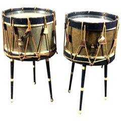 Used Pair of French Military Drum Tables, Marked E. Chantenay, Paris 1932