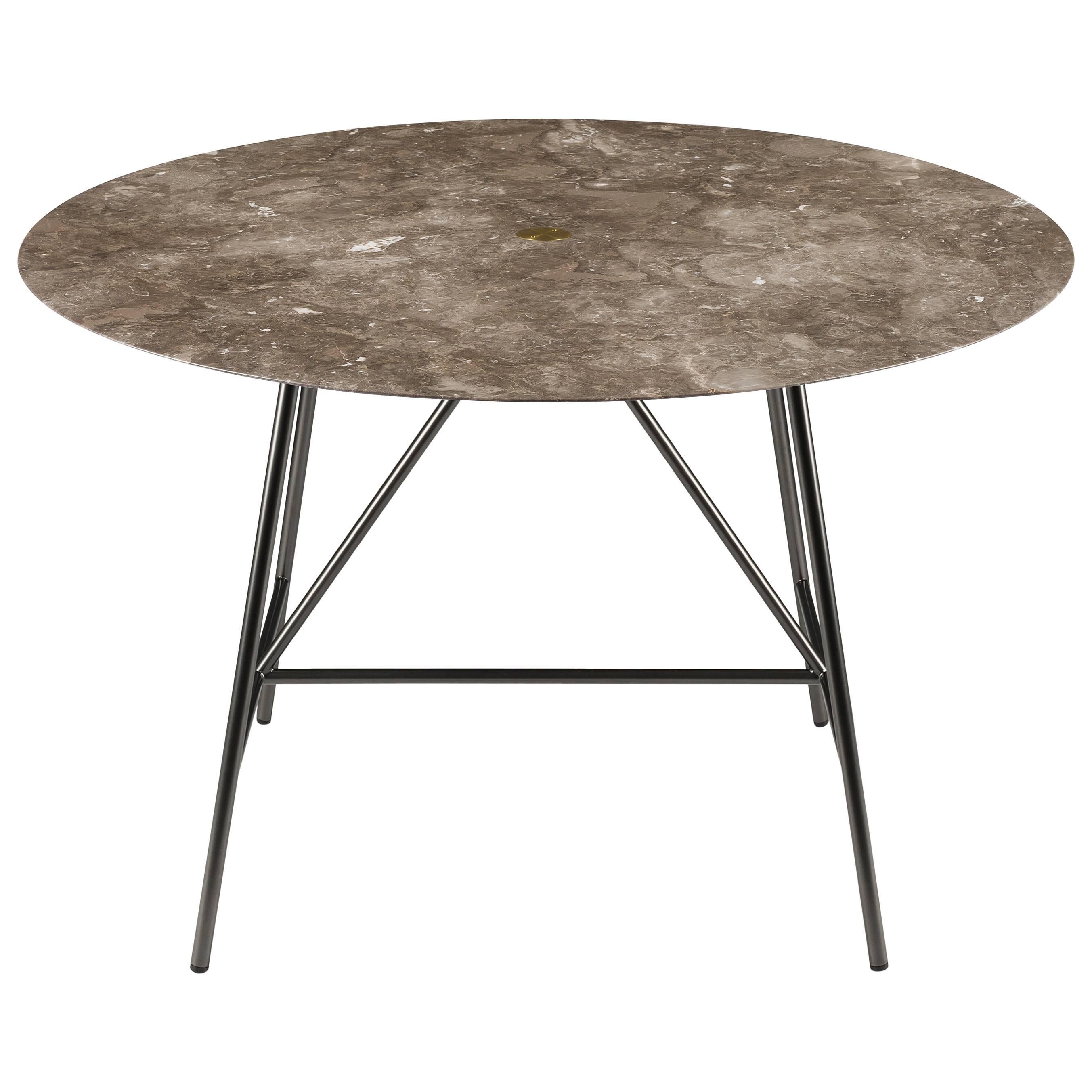 Salvatori Medium W Round Dining Table in Honed Gris du Marais® Marble For Sale