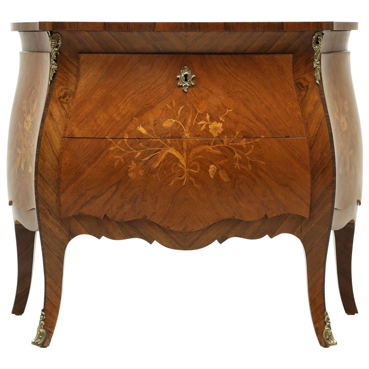 Antique Bombe Inlaid Louis XV Style Commode