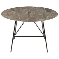 Salvatori Small W Round Dining Table in Lithoverde® Gris du Marais Marble