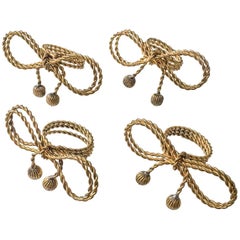 1960s Italian Brass Rope Bow Napkin Rings, Set of Four