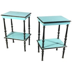 Pair 19th Century Teal/Black Painted English Side Tables