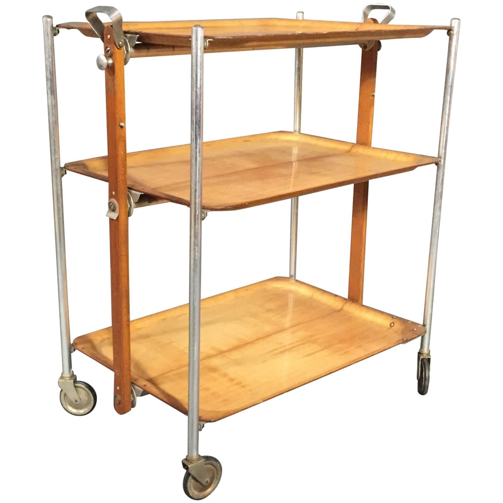 Late 1940s French Folding Bar Cart, Textable Paris For Sale
