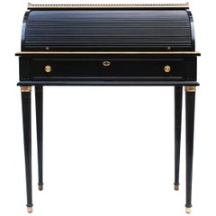Early 20th Century Regency Style Black and Gilt Roll Top Desk