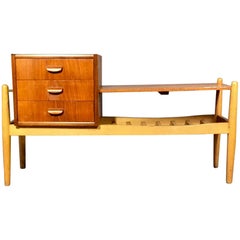 1950s Teak and Oak Hall Bench, Danish Design