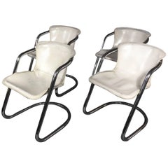 Willy Rizzo White Leather Armchairs, Italy, 1970s Willy Rizzo White Leather Armchairs, Italy, 1970s