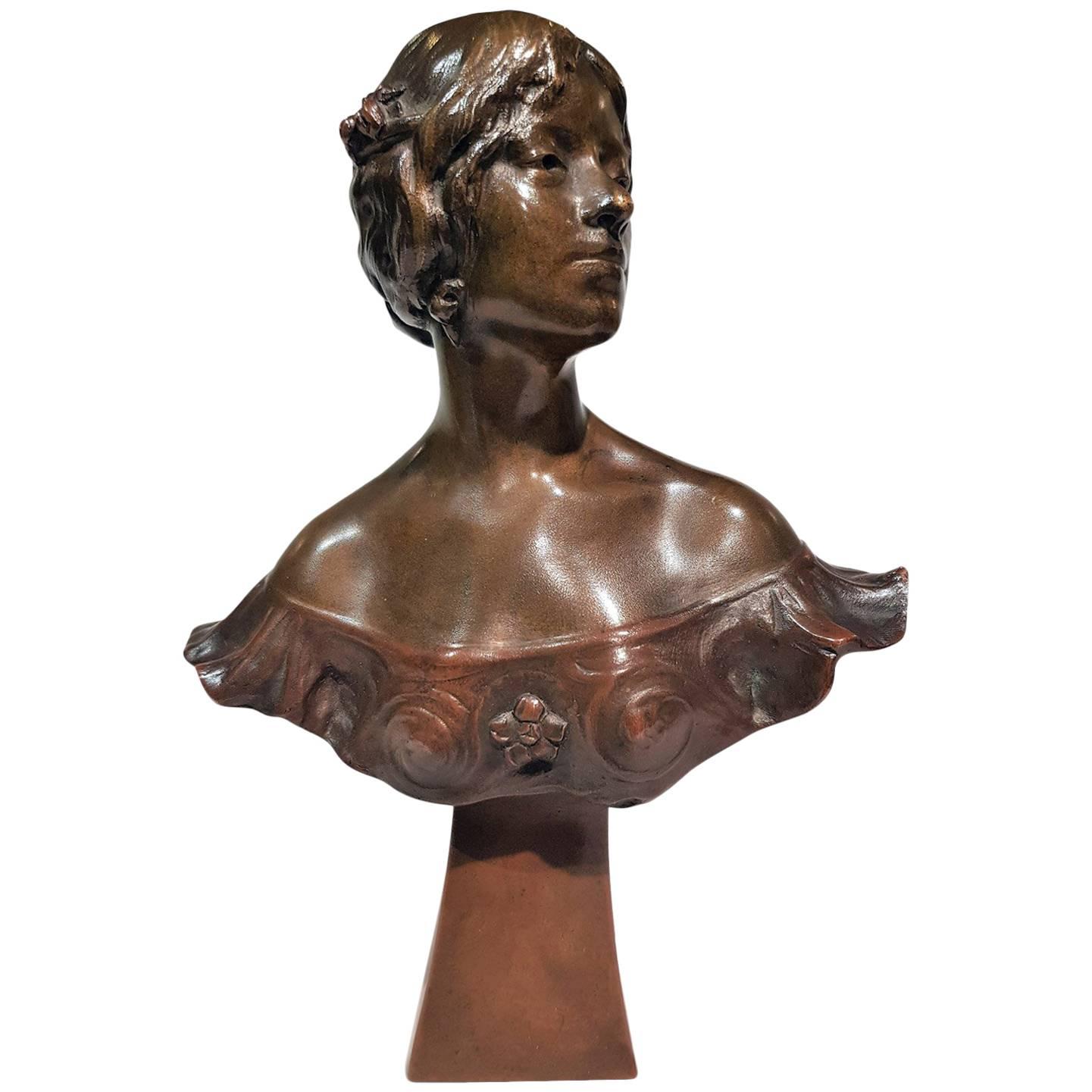 Alexandre Caron, an Art Nouveau Bronze Bust For Sale