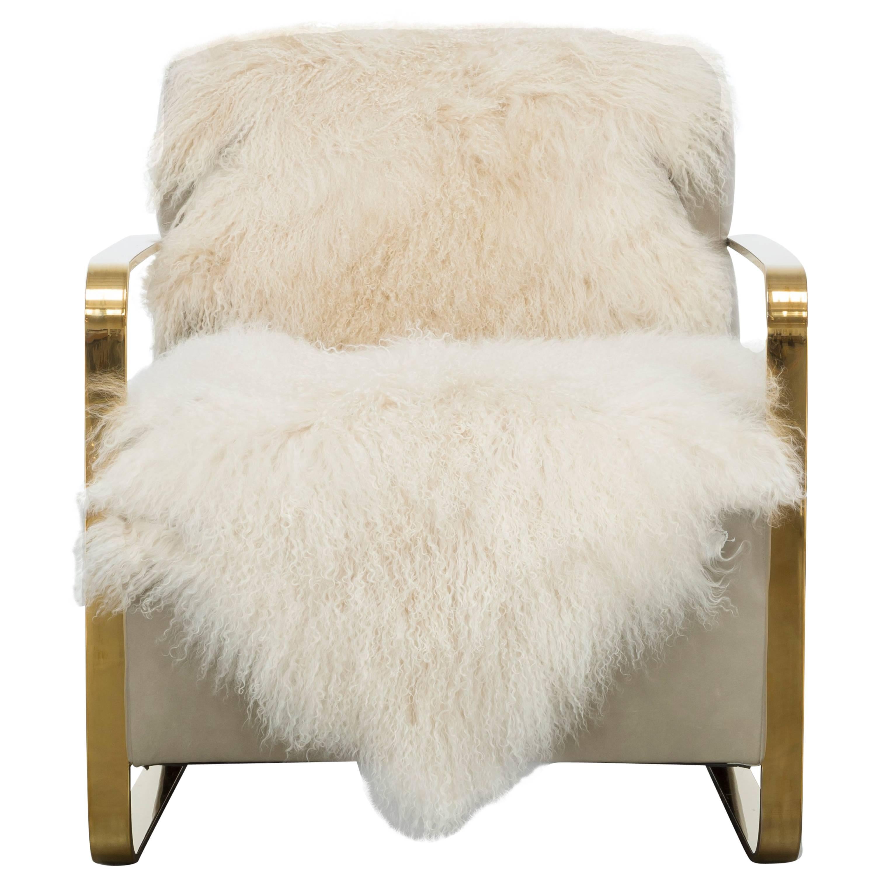 COSETTE CHAIR - Modern Leather Chair with Tibetan Mongolian Lamb Fur
