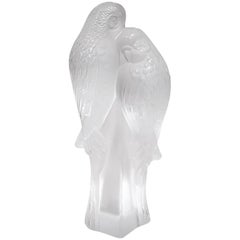 'Inseparables, ' A Pair of Lovebirds in Clear and Frosted Glass by Lalique