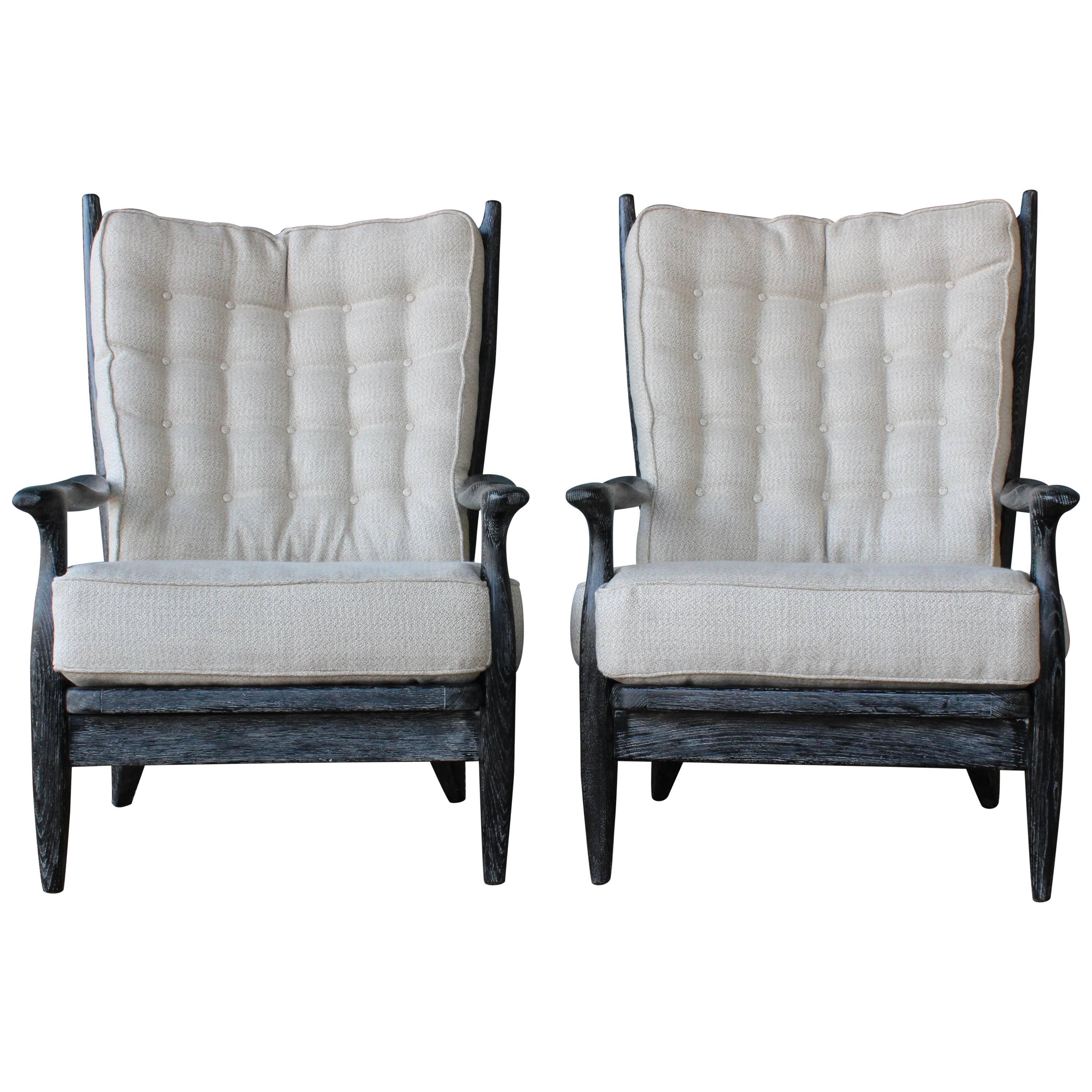 Pair of Guillerme et Chambron Black Cerused Oak 'Edouard' Chairs