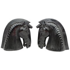 Pair of Black Ceramic Horse Head, circa 1970
