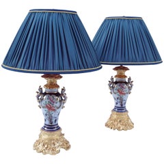 Pair of Valentine Porcelain Lamps, End of the 19th Century