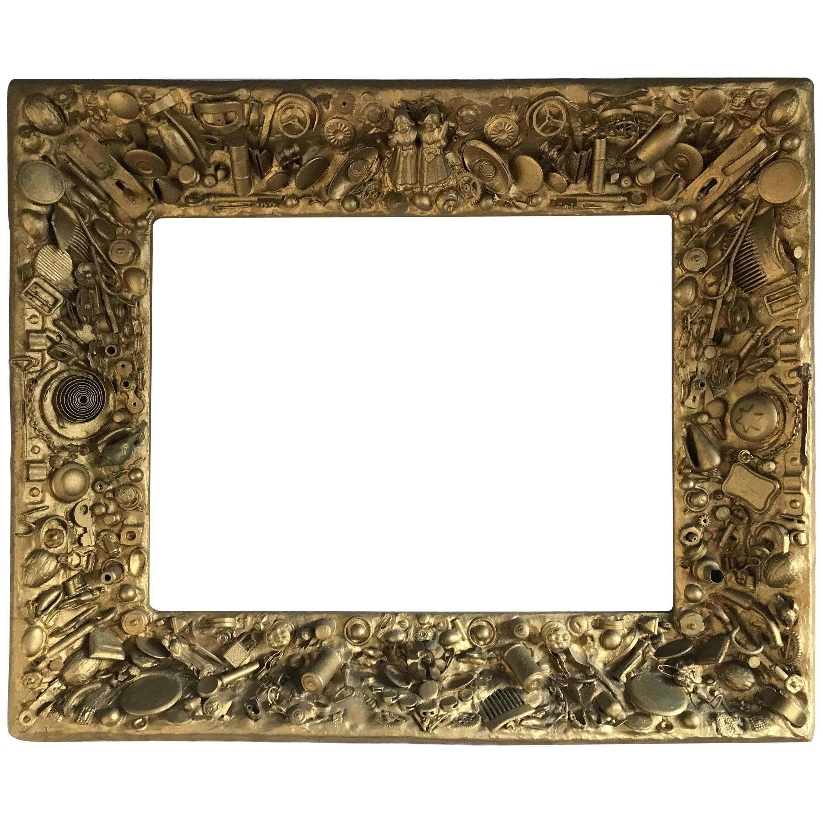 Rare Vintage Gold Colored Sammeln von Kunst Spiegel oder Bilderrahmen