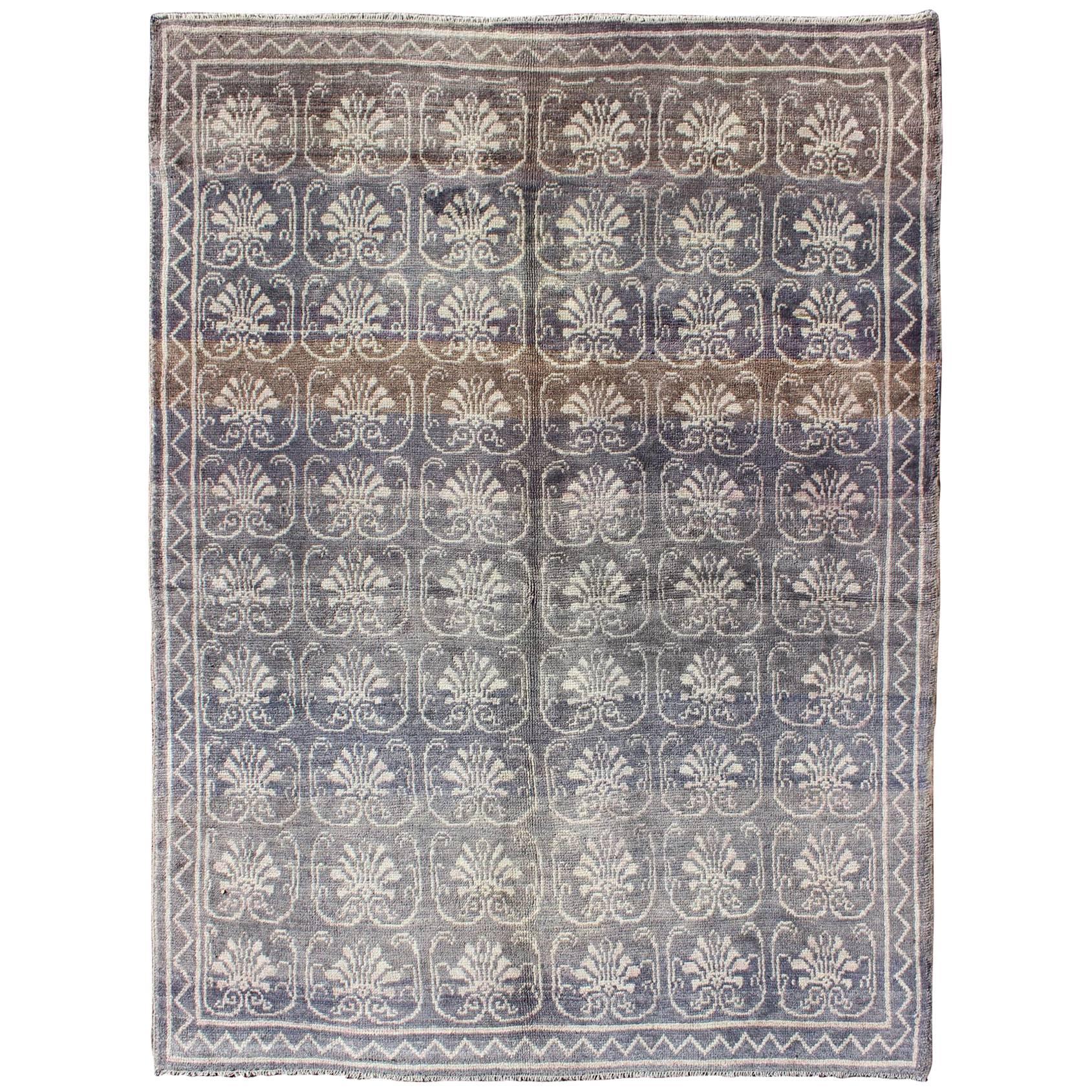 Vintage Turkish Tulu Rug with All-Over Blossom Design in Dark Gray and Ivory For Sale