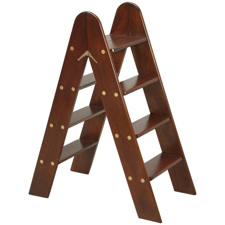Antique French Mahogany and Brass Folding Small Ladder or Step Stool at  1stDibs