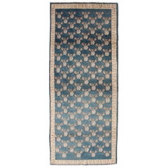 Midcentury Turkish Tulu Runner with Interconnected Blossom Design in Dark Teal Midcentury Turkish Tulu Runner with Interconnected Blossom Design in Dark Teal