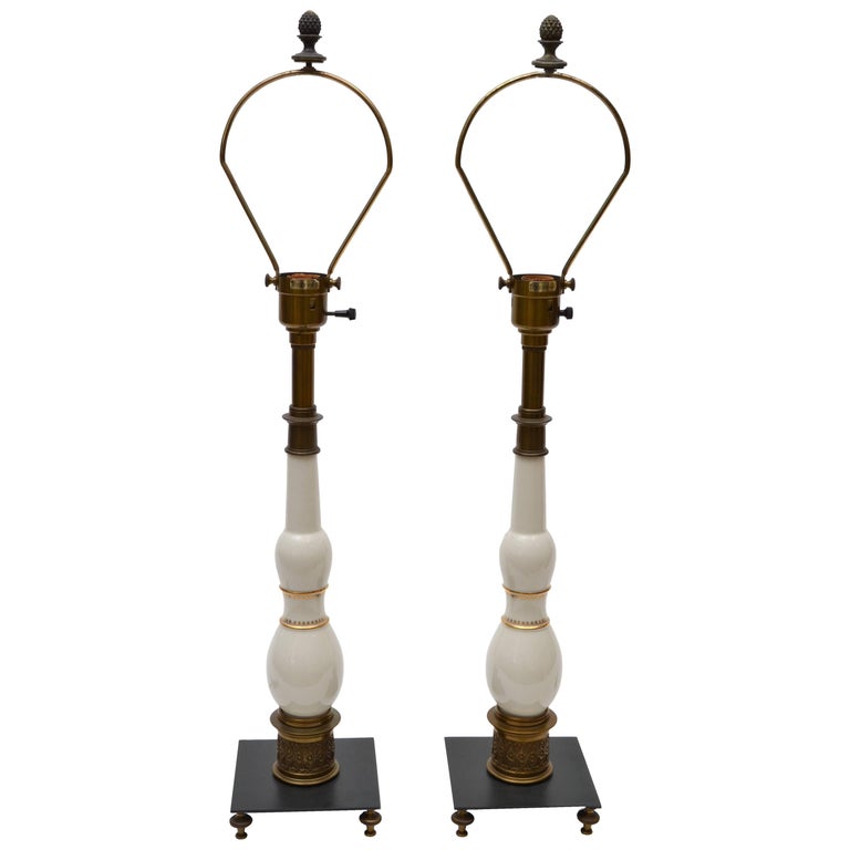 Pair of Stiffel Porcelain and Bronze Table Lamps For Sale at 1stDibs