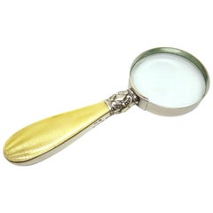 Edwardian Style Sterling Silver and Lemon Yellow Enamel-Mounted Magnifying Glass