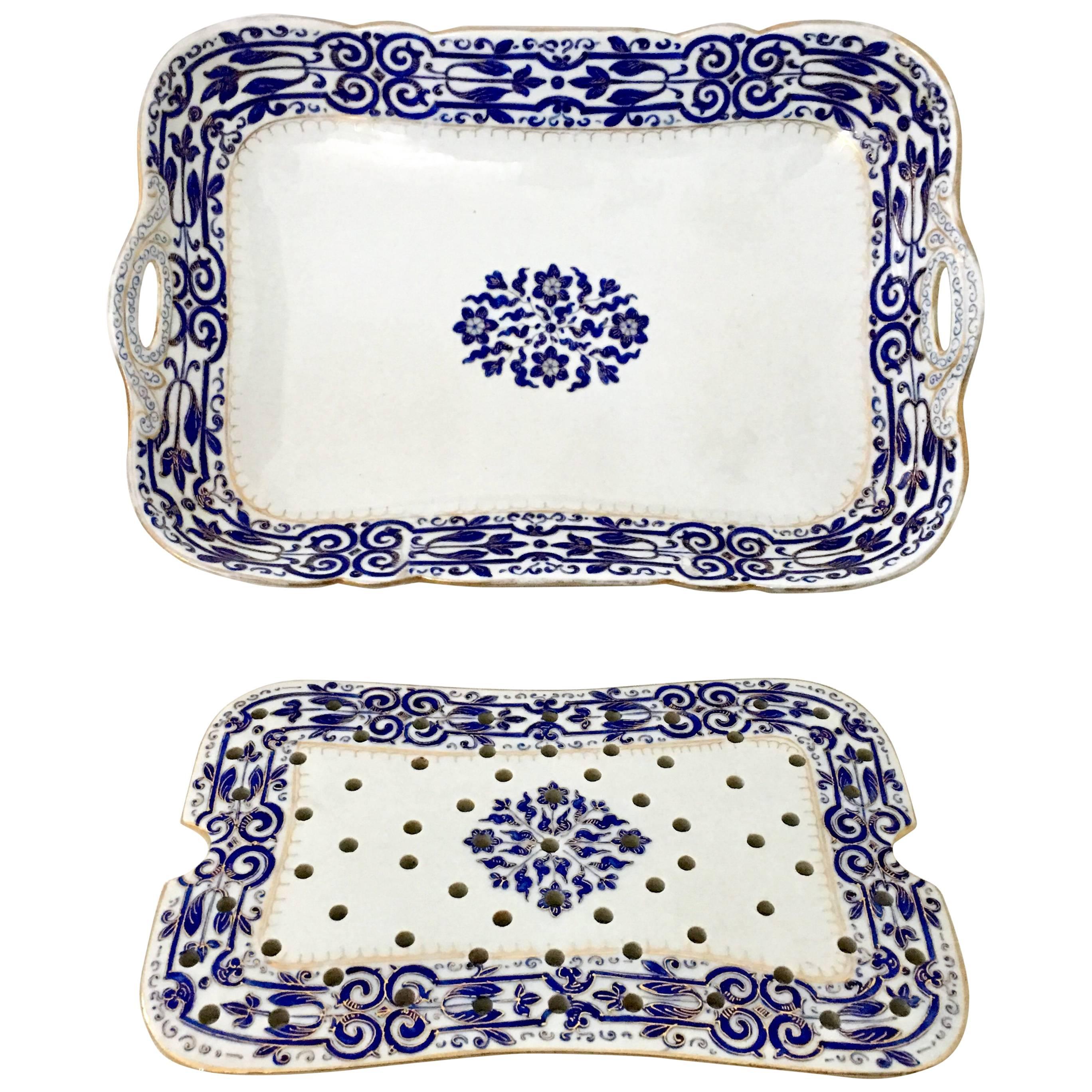 19th Century Hand-Painted Porcelain Serving Tray and Trivet by Fischer & Mieg