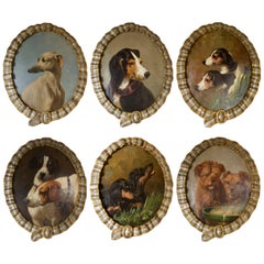 Antique 19th Century Set of Dog's Portrait on Canvas