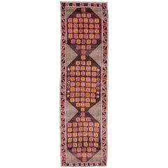 Medallion Vintage Turkish Oushak Runner in Chocolate Brown, Orange and Pink