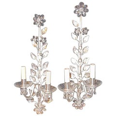 Set of Four Silver Plated Sconces with Molded Glass Leaves