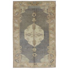 Vintage Turkish Rug with Tribal Medallion in Gray/Purple, Taupe, Ivory and Green