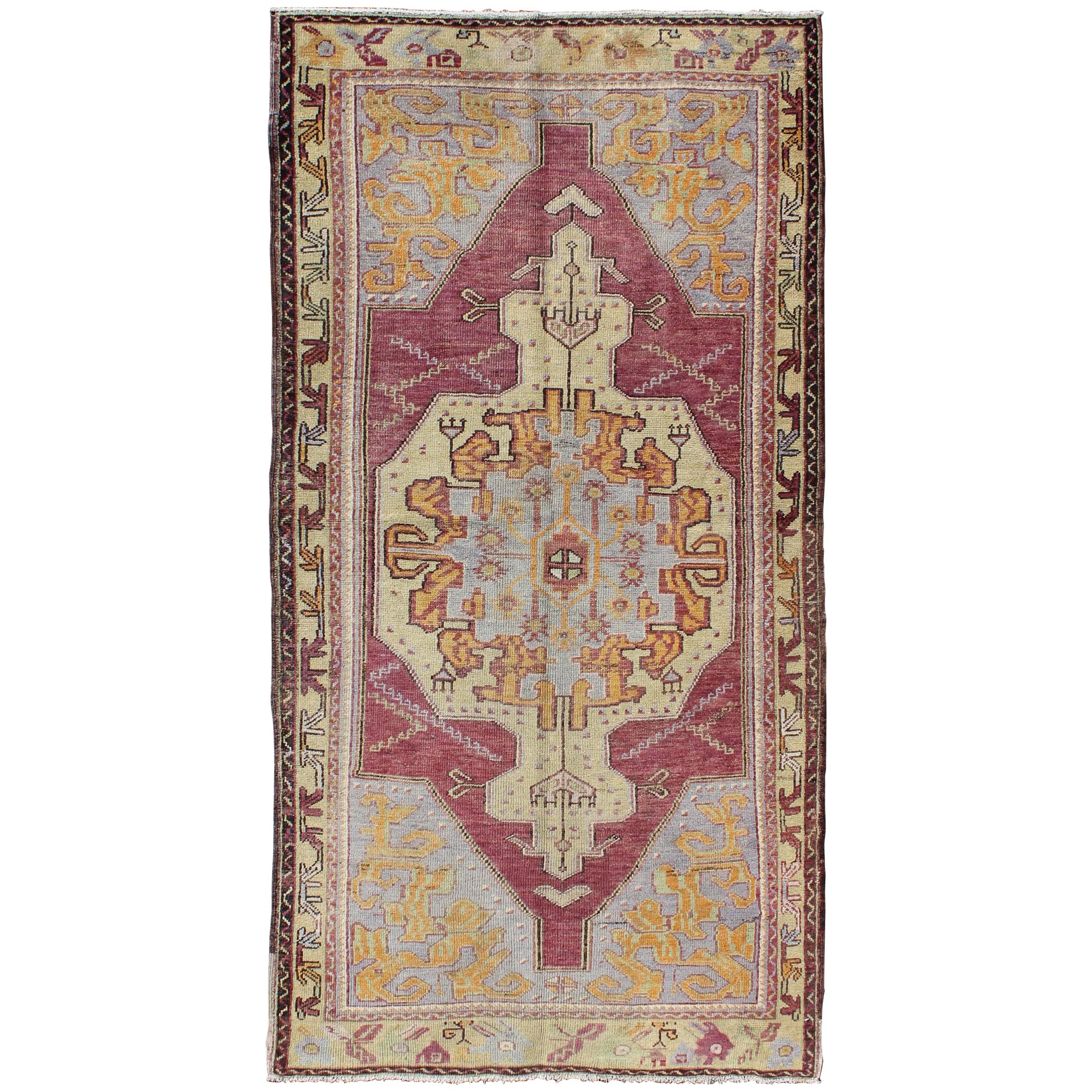 Blue And Brown Oushak Vintage Rug From Turkey With Geometric Layered Blue And Brown Oushak Vintage Rug From Turkey With Geometric Layered Medallion For At 1stdibs