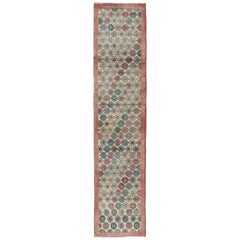 Rainbow Mid-Century Modern Turkish Runner with All-Over Blossoming Design