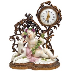 Meissen Mantel Table Clock Bronze Porcelain Autumn Fall Kaendler, circa 1745