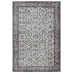 Midcentury Gray-Colored Turkish Oushak Rug with Stylized Floral Design
