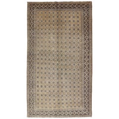 Vintage Turkish Oushak Rug with All-Over Snowflake Design in Brown and Charcoal