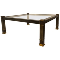 Patinated Square Brass and Glass Coffee Table by Mastercraft