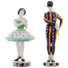 Retro Royal Copenhagen Porcelain Figurines, Harlequin and Columbine, Factory First