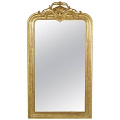 French Incised Gilt Wood Louis Philippe Mirror With Regency Flourish 