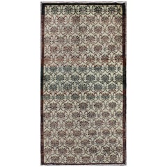 Vintage Turkish Oushak Rug with All-Over Design in Chocolate Brown, Ivory, Green