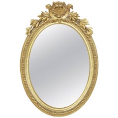 19th Century French Giltwood Regency Style Oval Mirror, Powder Bath Scale