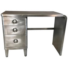 Machine Age Industrial Brushed Steel Desk by Norman Bel Geddes for Simmons