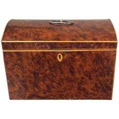 English Burl Yew Wood Tea Caddy with Dome Top