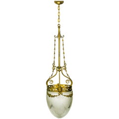 Art Nouveau Cut-Glass Pendant with Decorative Brass