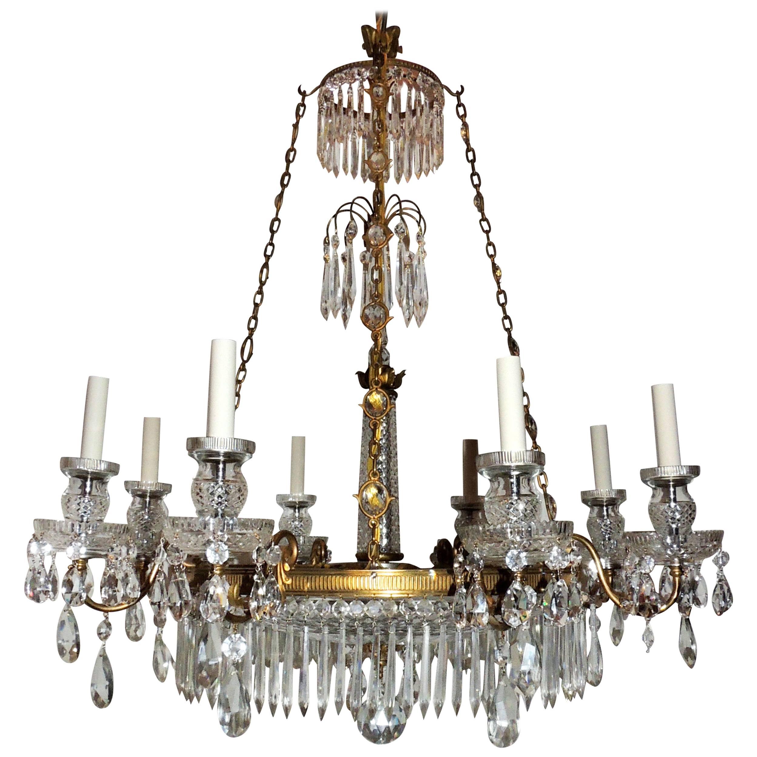 Exceptional Regency Doré Bronze Cut Crystal Centre Bowl Empire Baltic Chandelier